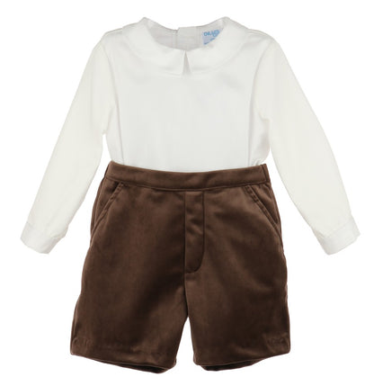Luli & Me Boys Dressy Shorts & Shirt Set - Velvet - Chocolate Brown