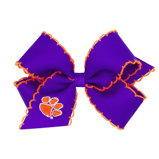 Wee Ones Girls Hair Bow on Clip - Purple Moonstitch - Embroidery Clemson Tiger Paw