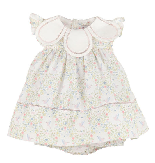 Sophie & Lucas Girls Coquette Petal Collar Float Dress - Pink Hummingbird Print