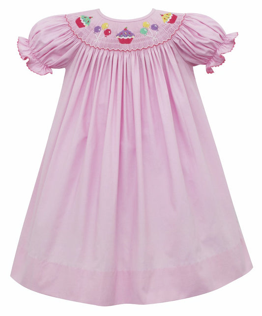 Anavini Velani Baby Girls Pink Bishop Dress - Smocked Birthday Theme by Anavini