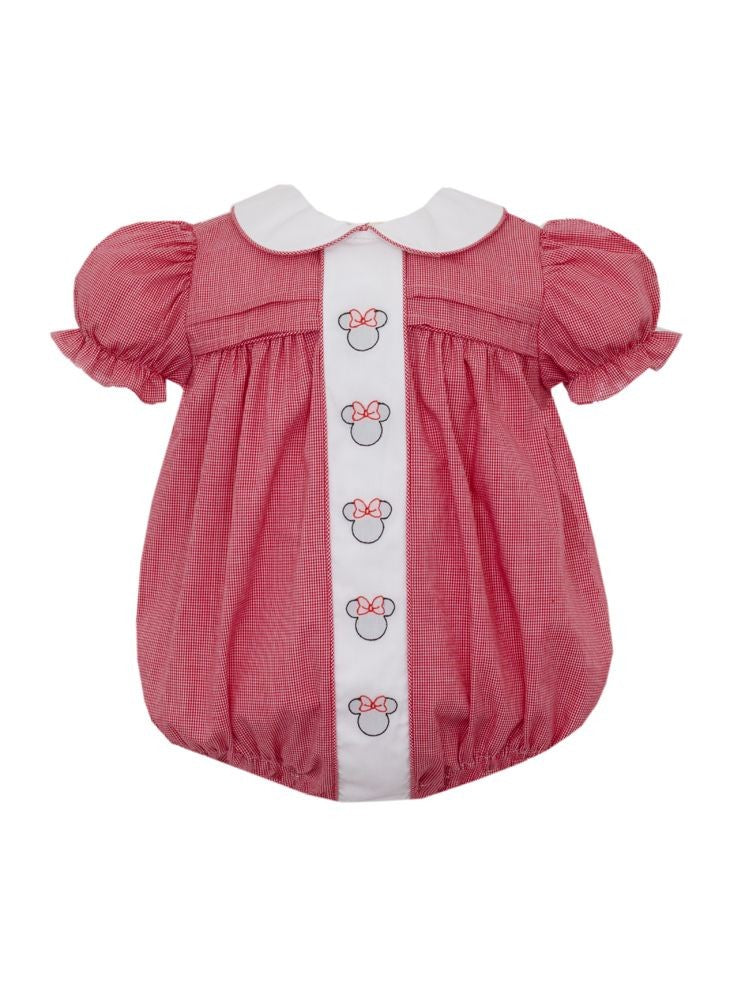 Anavini Baby Girls Red Check Bubble with Collar - Embroidered Mouse Ears
