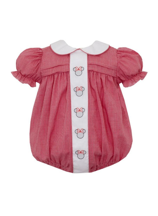 Anavini Baby Girls Red Check Bubble with Collar - Embroidered Mouse Ears
