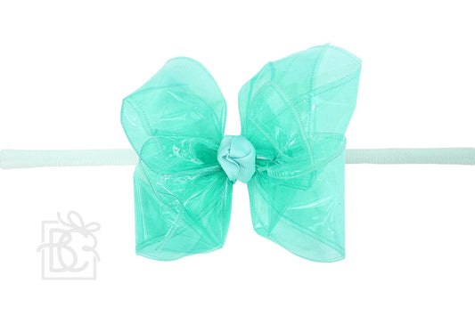 Beyond Creations Girls 1/4" Pantyhose Headband with Attached Bow - Waterproof - Aquamarine by Beyond Creations