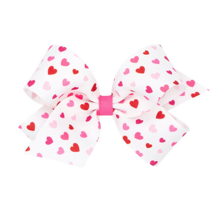 Wee Ones Girls Hair Bow on Clip - Tiny Pink & Red Valentine Hearts on White