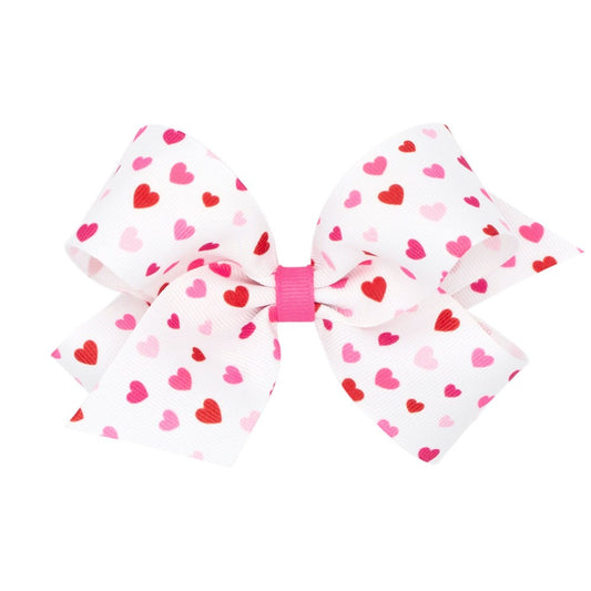 Wee Ones Girls Hair Bow on Clip - Tiny Pink & Red Valentine Hearts on White