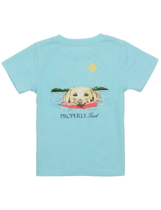 Properly Tied T-Shirt - Logo Pocket on Front - Graphic on Back - Spring Retriever on Arctic Blue