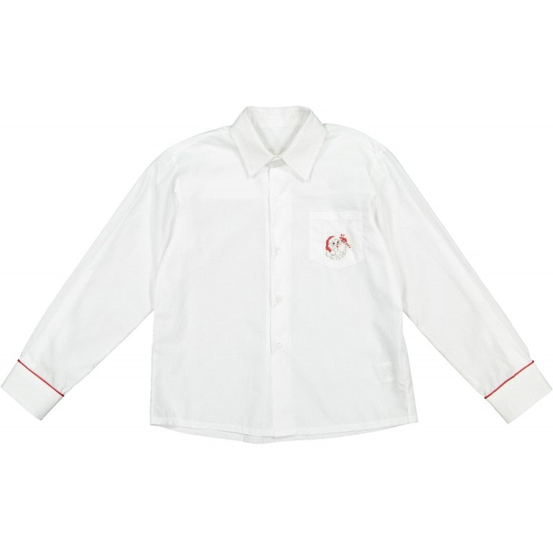 Sal & Pimenta Boys White Shirt - Long Sleeves - Santa Embroidery