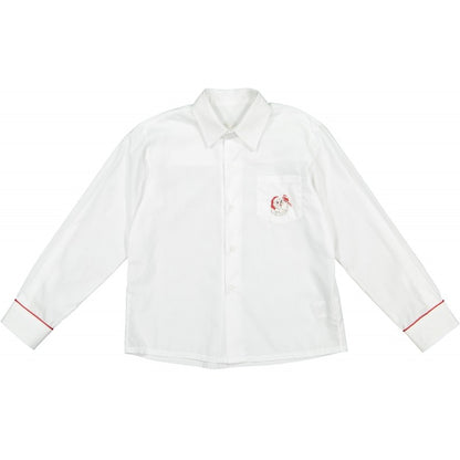 Sal & Pimenta Boys White Shirt - Long Sleeves - Santa Embroidery
