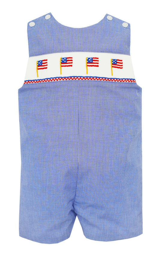 Petit Bebe Baby / Toddler Boys Royal Blue Check Smocked Flags Jon Jon