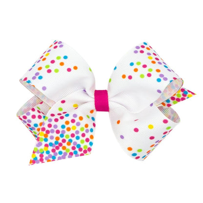 Wee Ones Girls Printed Grosgrain Bow - Confetti Dots Print