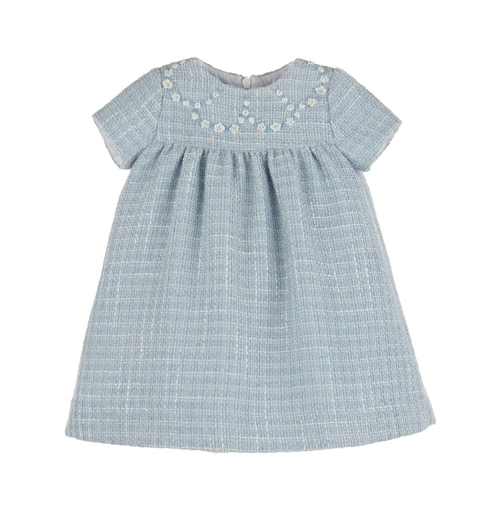 Luli & Me Girls Embroidery Tweed Float Dress - Blue