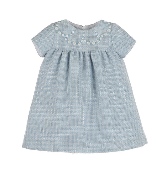Luli & Me Girls Embroidery Tweed Float Dress - Blue