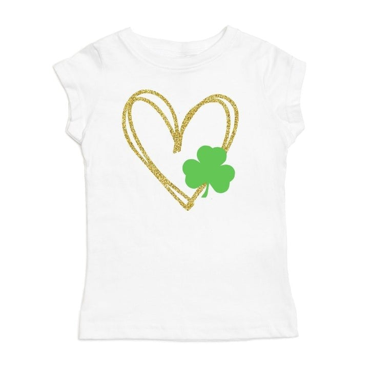 Sweet Wink Girls Shirt - White with Green Clover & Gold Heart