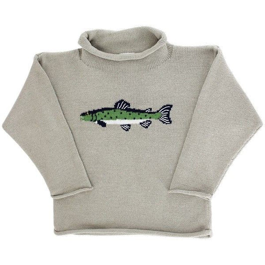 Bailey Boys Roll Neck Sweater - Stone - Green Trout Fish