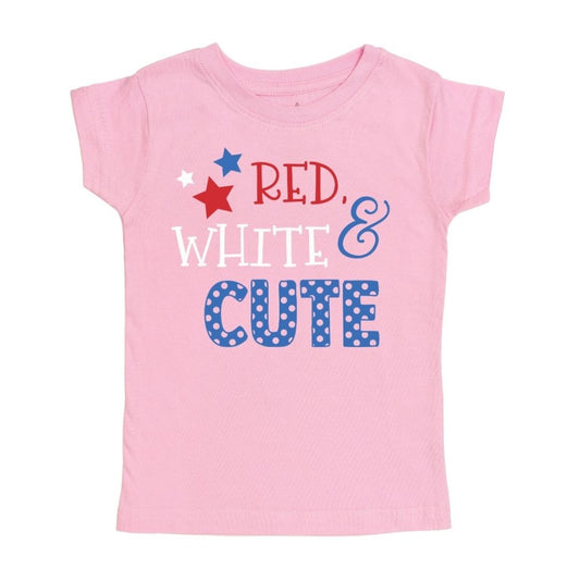 Sweet Wink Girls Pink Tee Shirt - Patriotic Red White & Cute!