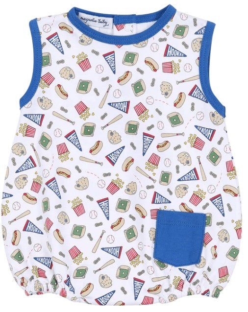 Magnolia Baby Boys Blue Hurray for Baseball Printed Sleeveless Bubble