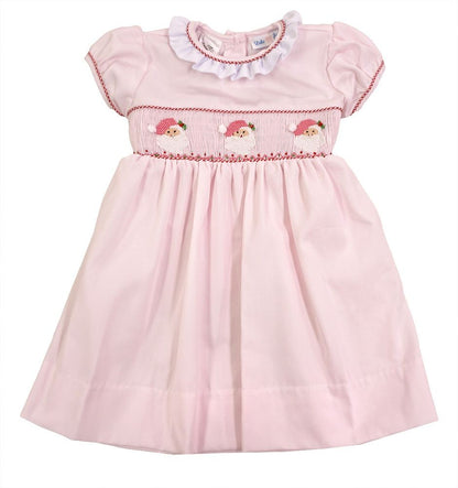 LuLu BeBe Girls Pink Smocked Santa Claus Dress with Sash