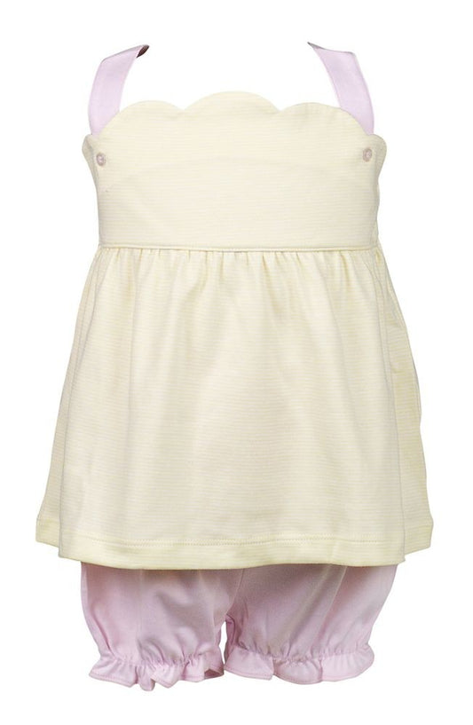 Proper Peony Pima Girls Yellow Stripes / Pink Bloomer Set