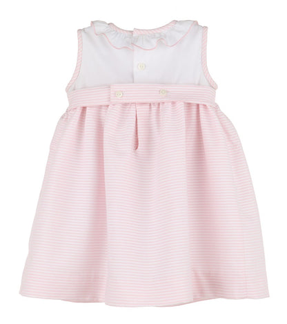 Luli & Me Girls Pink Stripe Sleeveless Smocked Dress - Ruffle Neck