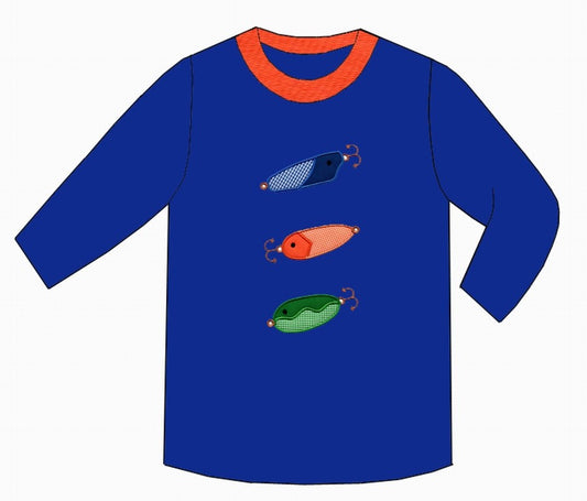 Claire & Charlie Boys Royal Blue Shirt - Applique Fishing Lures by Claire & Charlie