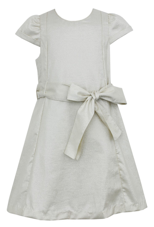 Anavini Couture Girls Sheer Metallic Gold Holiday Party Dress with Sash