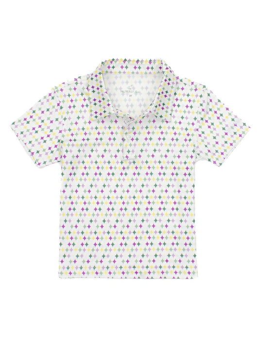 Properly Tied Boys Inlet Polo Shirt - Mardi Gras Krewe Harlequin Print