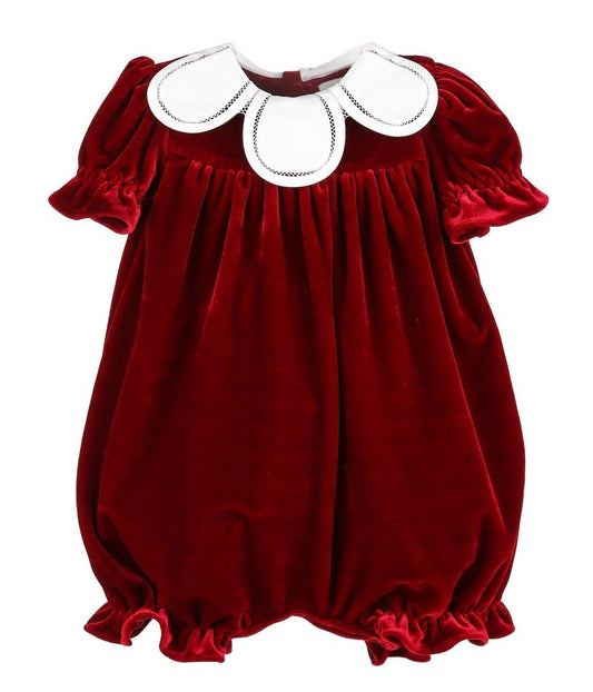 Sophie & Lucas Baby Girls Velvet Christmas Bubble with White Petal Collar - Red