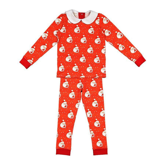 Sal & Pimenta Girls Christmas Pajamas - Two Piece with Collar - Red Santa Glows