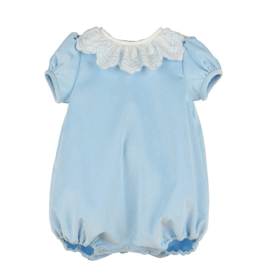 Luli & Me Baby Girls Cord Bubble - Eyelet Ruffle Collar - Blue