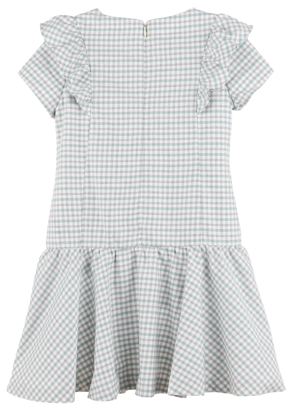 Luli & Me Girls Mint Green & Gray Check Princess Ruffle Dropwaist Dress