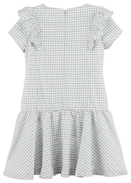 Luli & Me Girls Mint Green & Gray Check Princess Ruffle Dropwaist Dress