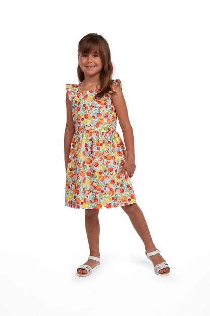 Luli & Me Girls Orange Fruity Ruffle Dress with V-Back