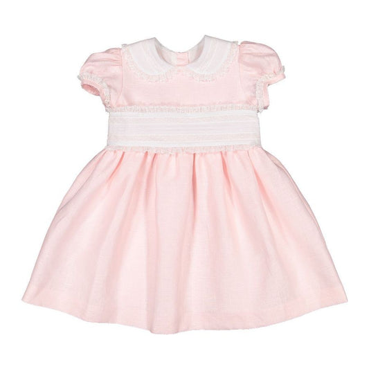 Sal & Pimenta Girls Dress with Cummerbund Sash - Light Pink Linen