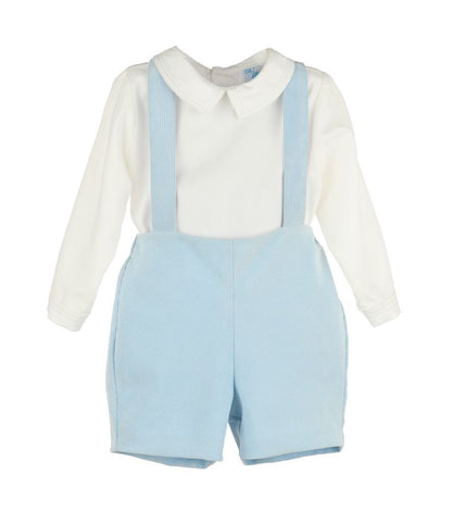 Luli & Me Boys Majestic Cord Suspender Shorts Set - Light Blue
