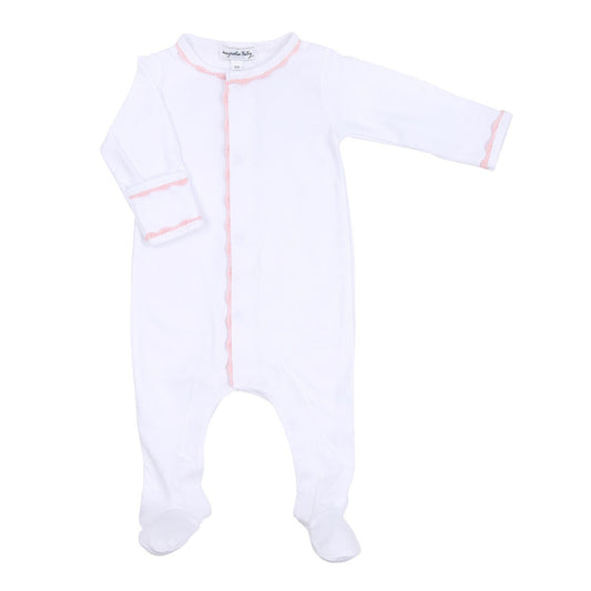 Magnolia Baby Girls Baby Joy White Footie - Pink Trim
