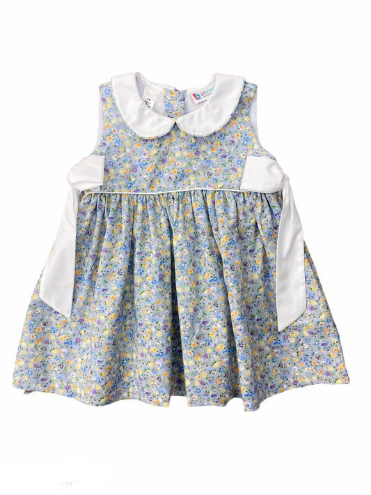 The Best Dressed Child Girls Blue / Yellow Floral Dress - Bows at Sides