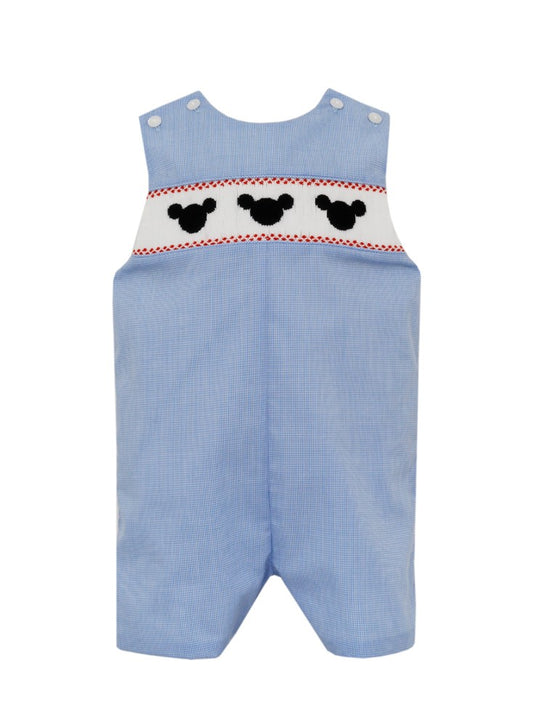 Petit Bebe Boys Blue Check Jon Jon - Smocked Mouse Ears
