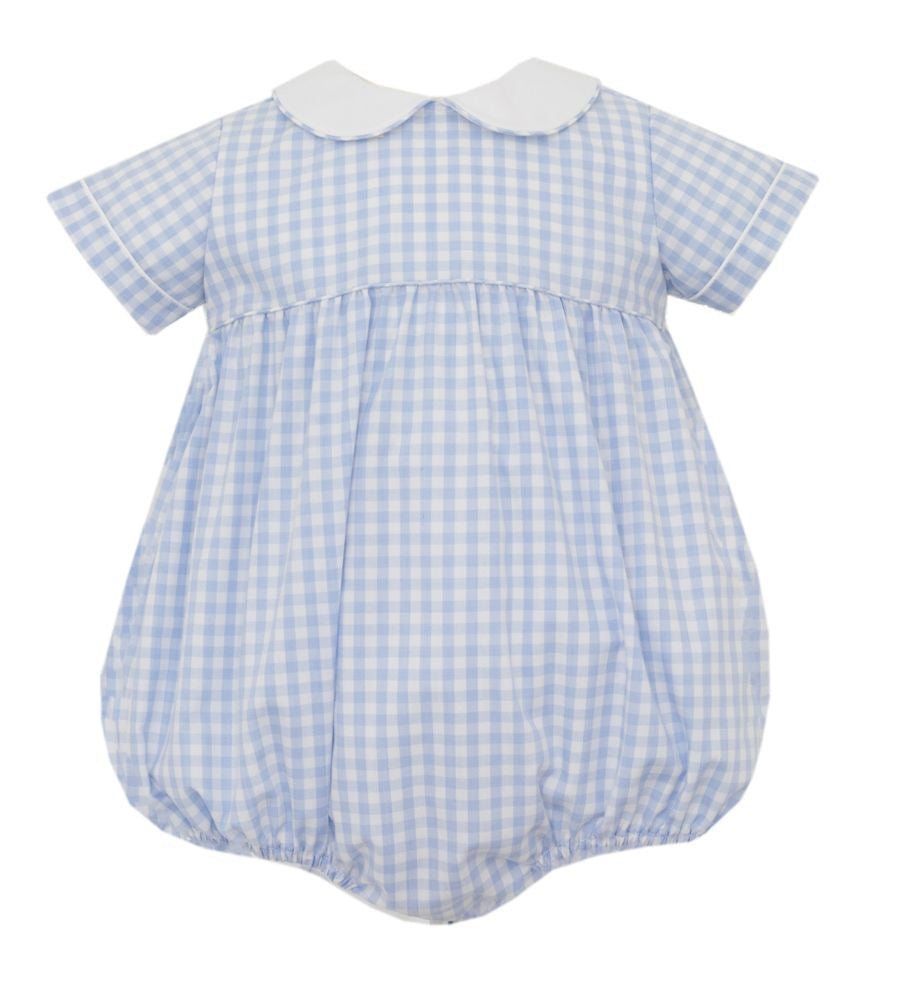 Petit Bebe Baby Boys Blue Gingham Bubble - White Collar