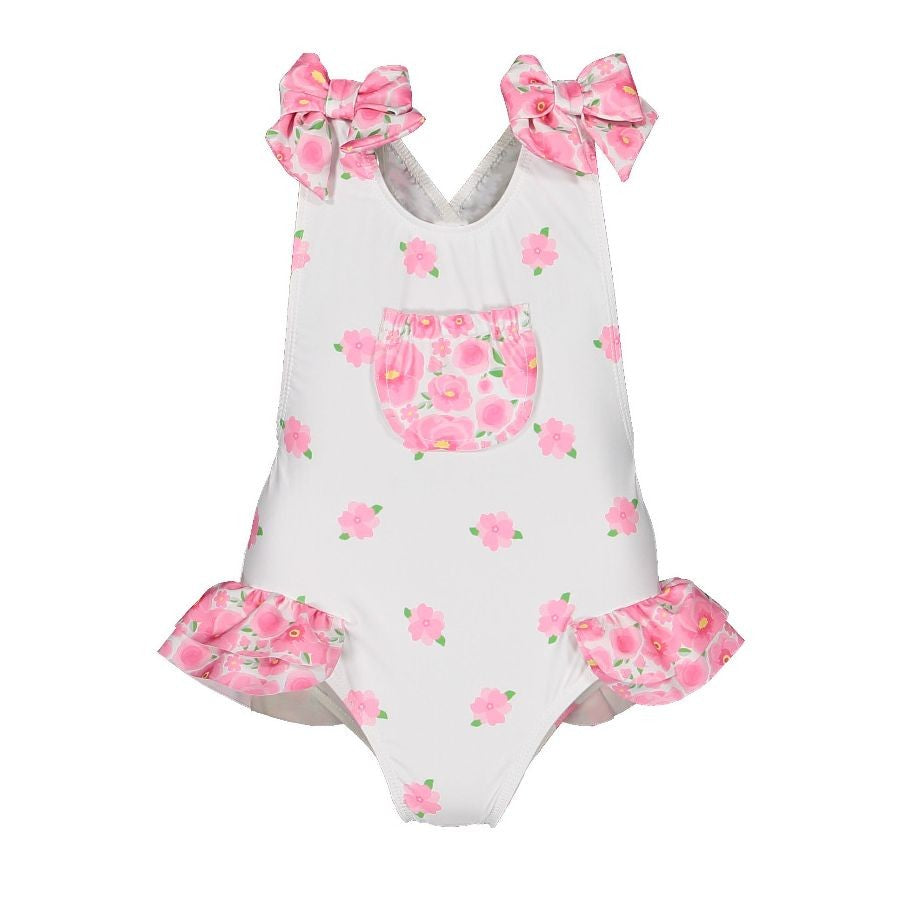 Sal & Pimenta Girls Pink Mix & Match Floral Swimsuit - Bows at Shoulders