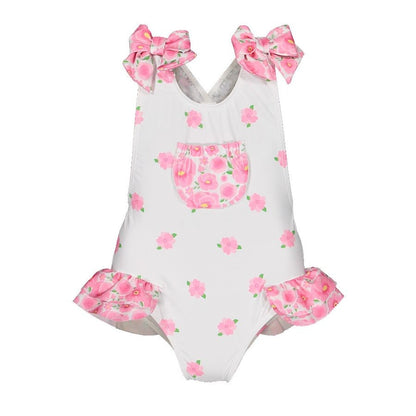 Sal & Pimenta Girls Pink Mix & Match Floral Swimsuit - Bows at Shoulders