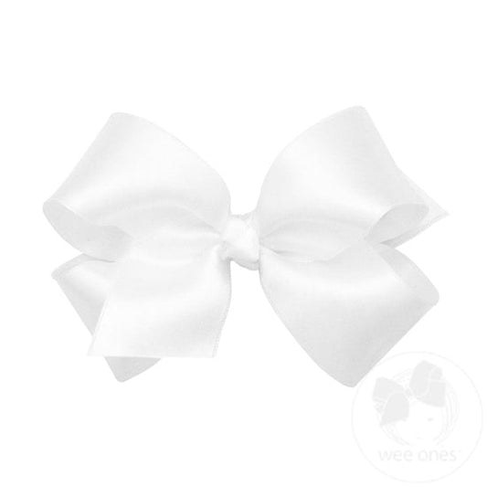 Wee Ones Girls Bow with Knot on Clip - French Satin - White