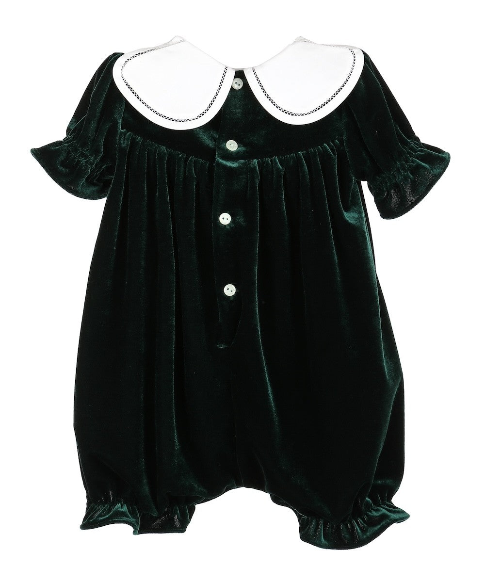 Sophie & Lucas Baby Girls Velvet Christmas Bubble with White Petal Collar - Emerald Green