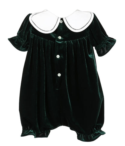 Sophie & Lucas Baby Girls Velvet Christmas Bubble with White Petal Collar - Emerald Green
