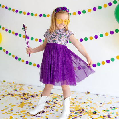 Sweet Wink Girls Purple Tulle Mardi Gras Print Tutu Dress