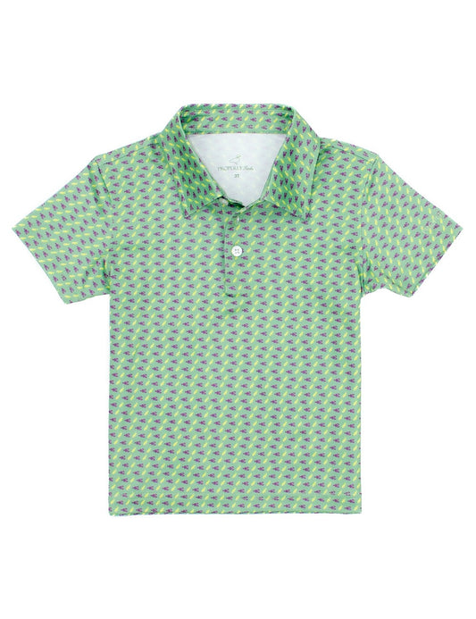 Properly Tied Boys Inlet Polo Shirt - Mardi Craw Green with Crawfish Print