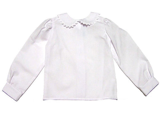 Funtasia Too Girls White Blouse - Peter Pan Collar and Long Sleeves - Rick Rack Trim