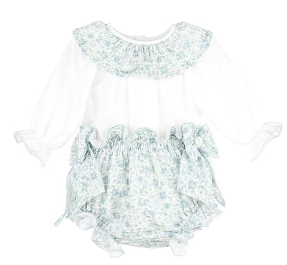 Sophie & Lucas Baby Girls Blue Green Perennial Blooms Bloomers Set