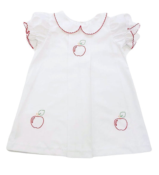 The Best Dressed Child Girls White Dress - Embroidered Apples