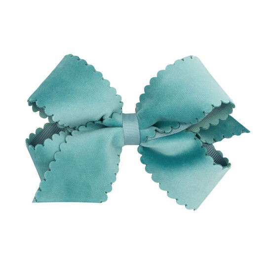 Wee Ones Girls Hair Bow - Scallop Edge - Faux Velvet - Nile Blue