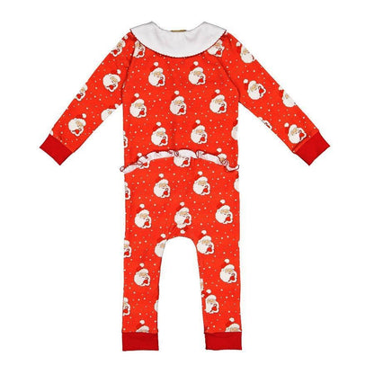 Sal & Pimenta Baby Girls Footie Christmas Pajamas - One Piece with Collar - Red Santa Glows